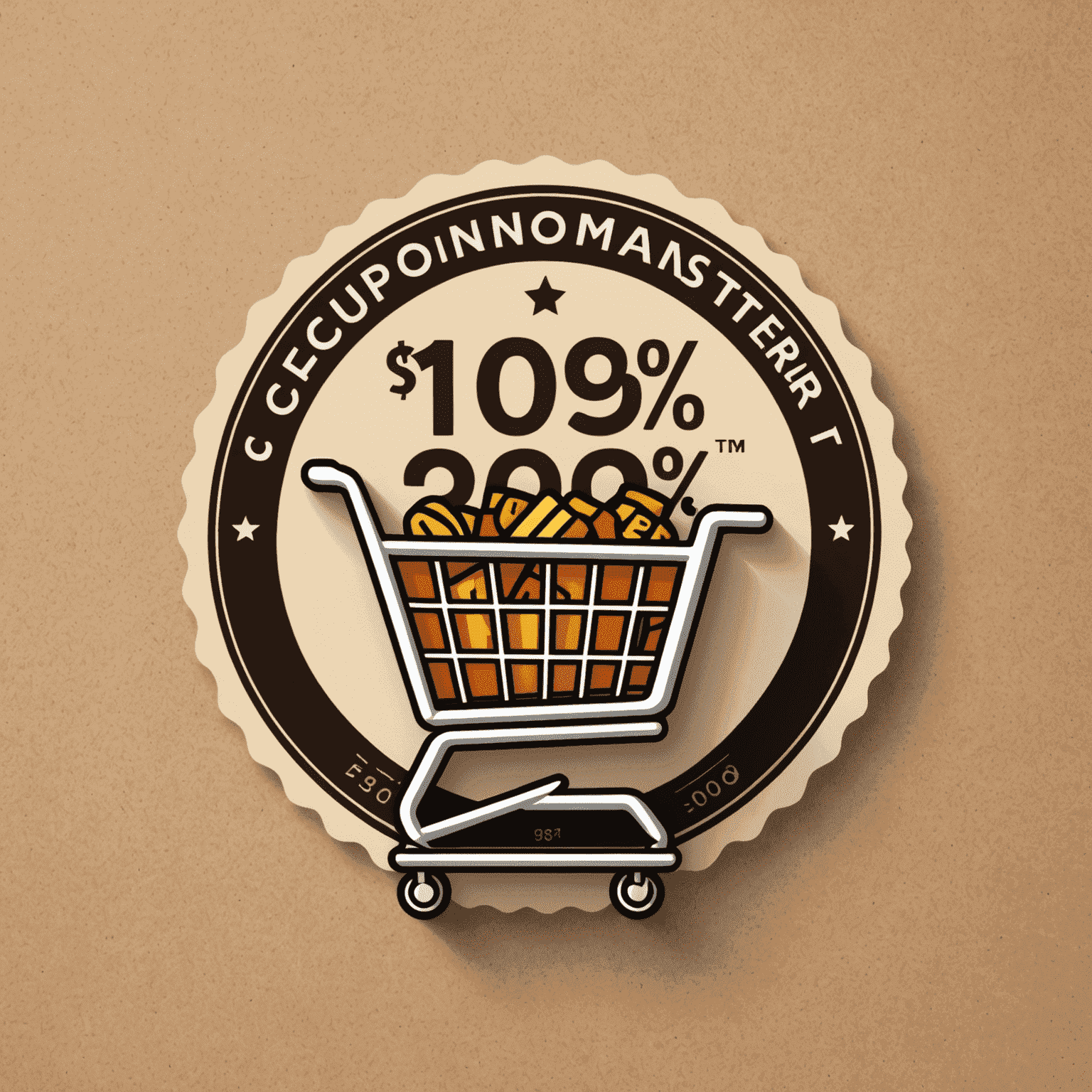 Coupon Master logo featuring a stylized shopping cart with a percentage sign