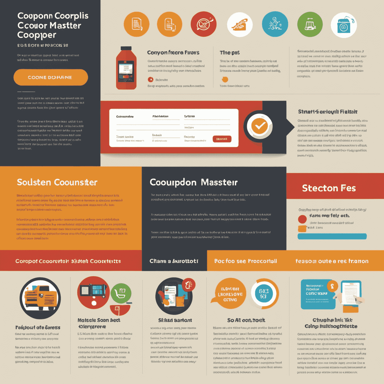 Infographic showing the simple 3-step process of using Coupon Master: 1. Search for a store or product, 2. Select a coupon, 3. Apply and save instantly