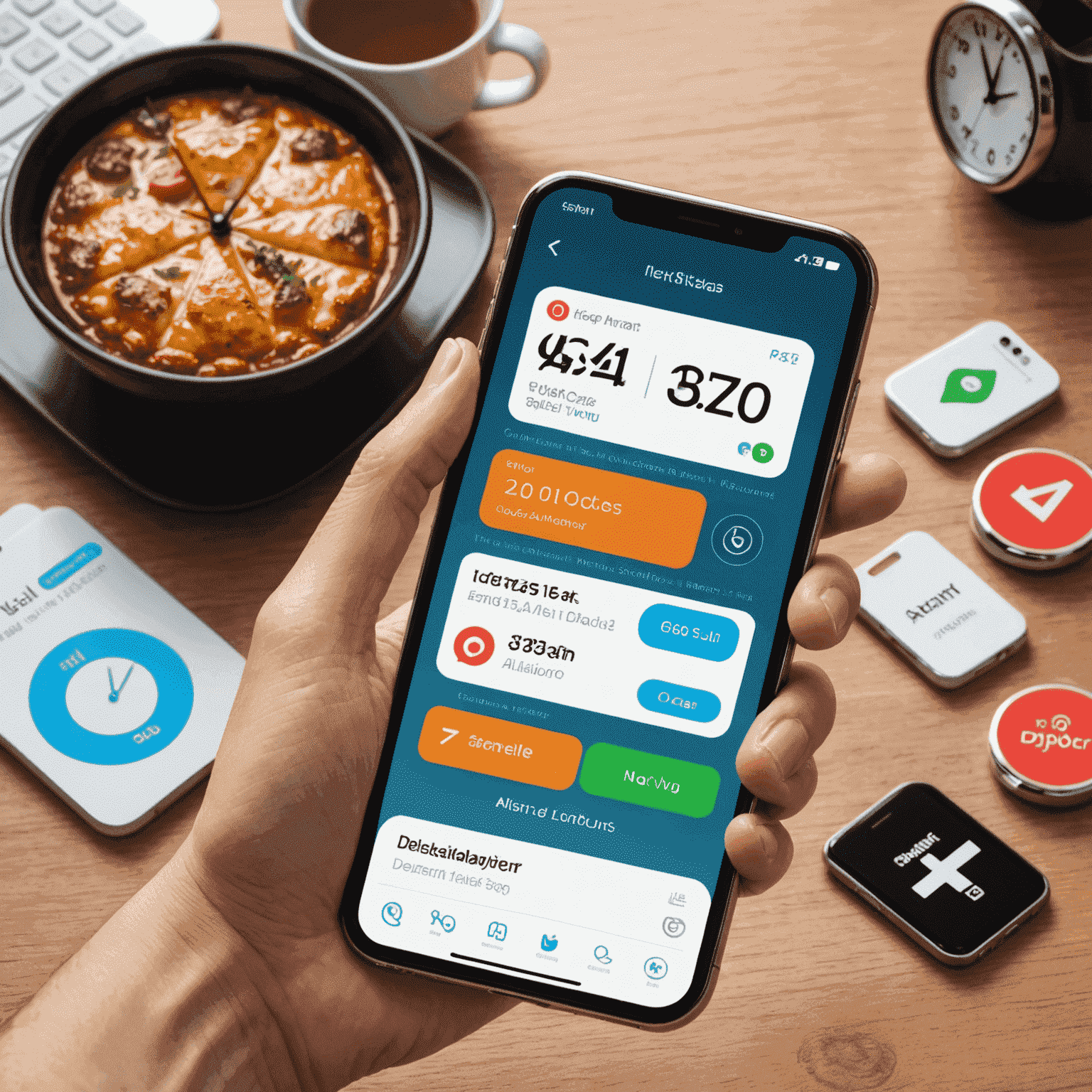 A smartphone displaying push notifications with deal alerts, surrounded by clock icons and discount tags, illustrating the personalized alert system