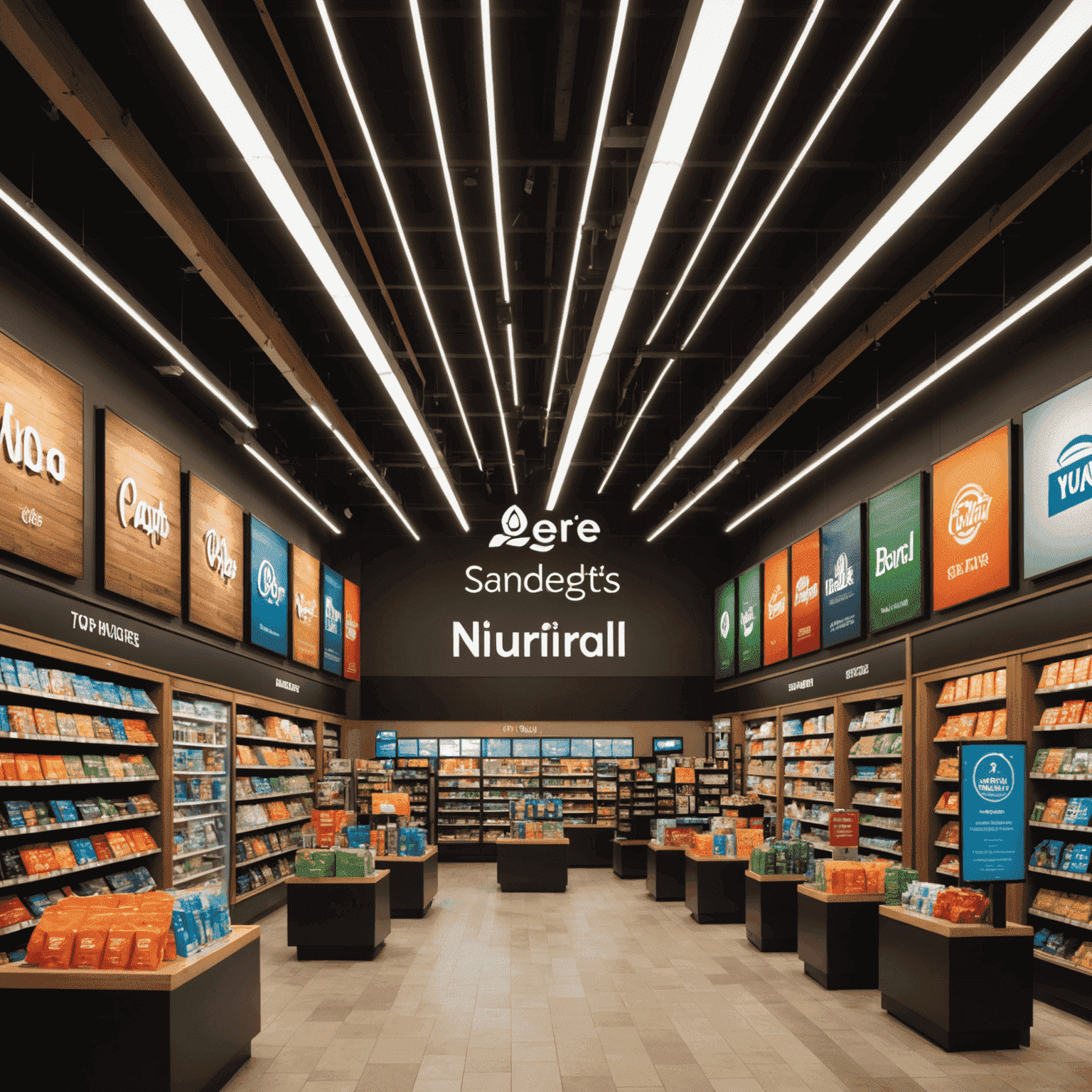 Logos of major retailers with spotlight beams highlighting them, symbolizing the focus on their best promotions
